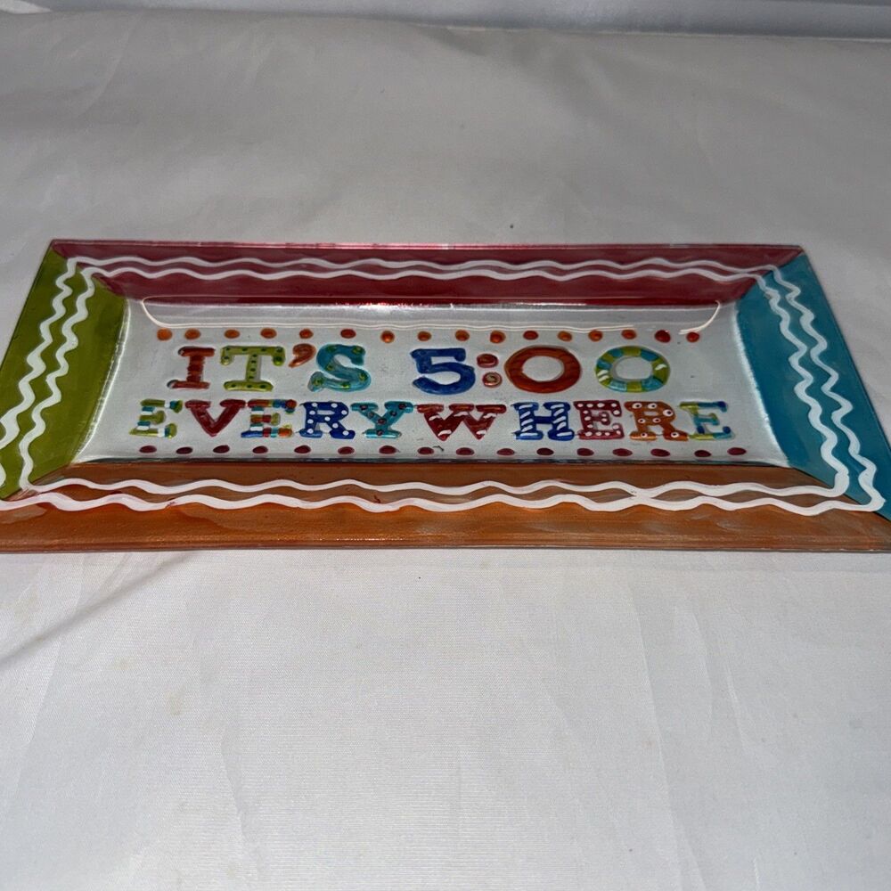 Long Glass Rectangular Plate -  “It’s 5:00 Everywhere” Festival Colored